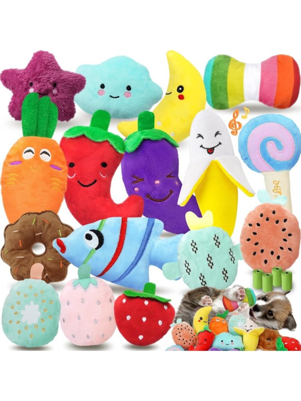 20-Pack Soft Plush Squeaky Dog Toys for Small Dogs - Fun & Durable Pet Playtime